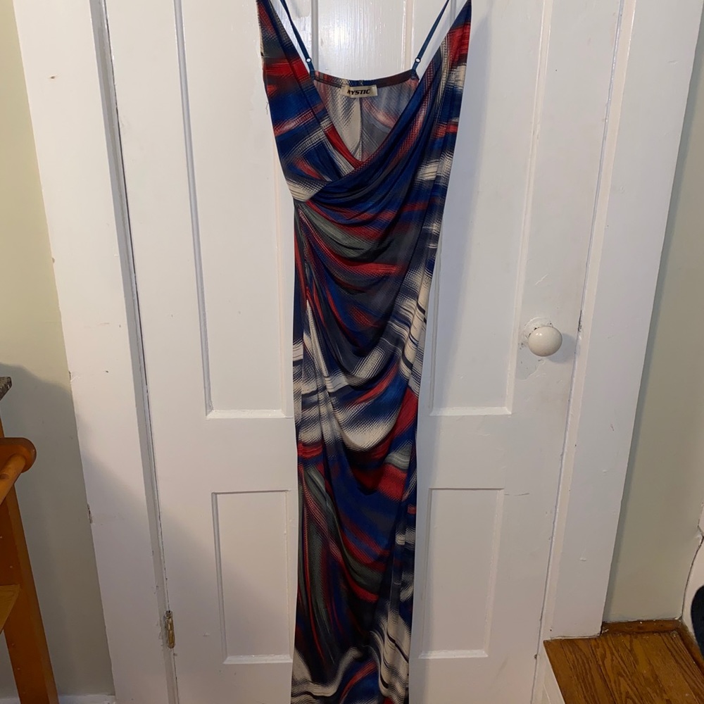 Mystic red and blue wrap dress